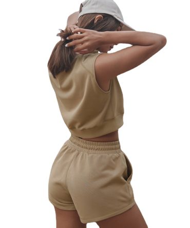 Khaki Sleeveless Crop Set